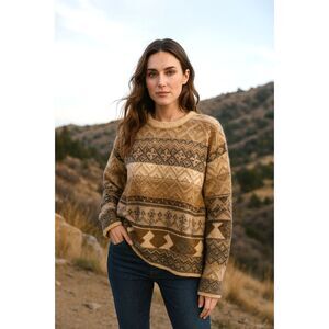 Northern Isles Brown 100% Wool Hand Embroidered Sweater Top  Women's Size Large